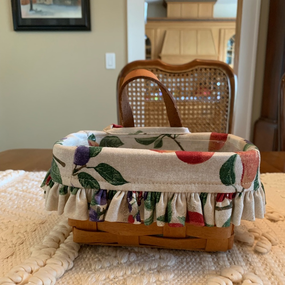 Longaberger Rectangle Hanging Basket with Leather Strap, Liner and Protector